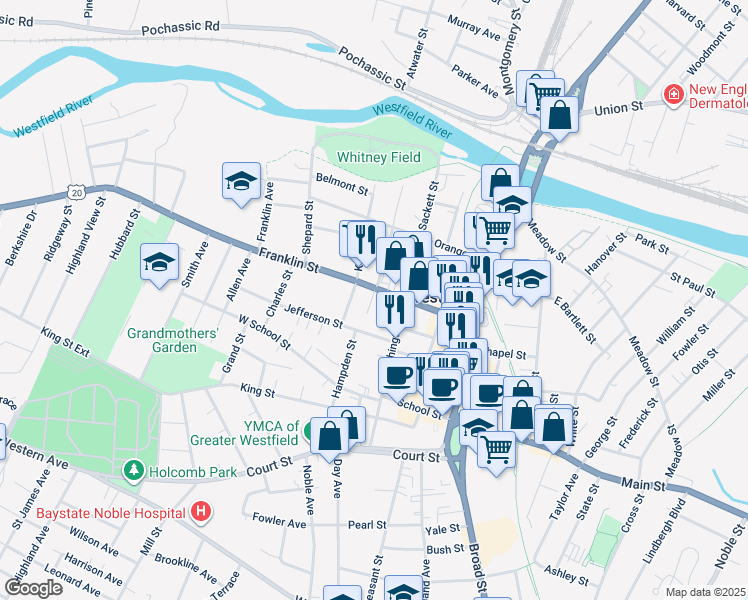 map of restaurants, bars, coffee shops, grocery stores, and more near 2 Littles Court in Westfield