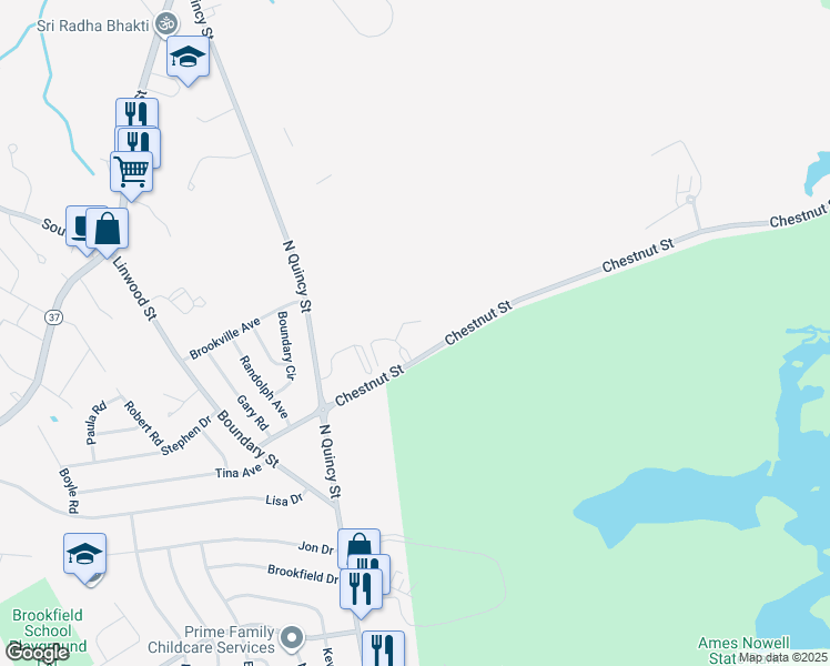 map of restaurants, bars, coffee shops, grocery stores, and more near 585 Chestnut Street in Abington