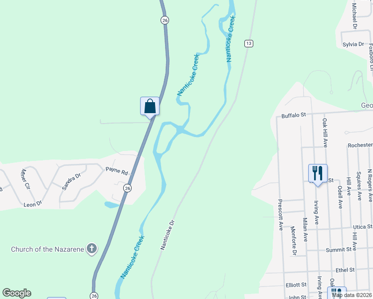 map of restaurants, bars, coffee shops, grocery stores, and more near 1517 Nanticoke Drive in Endicott