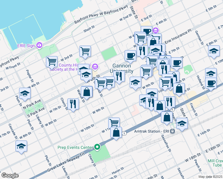 map of restaurants, bars, coffee shops, grocery stores, and more near 331 West 8th Street in Erie
