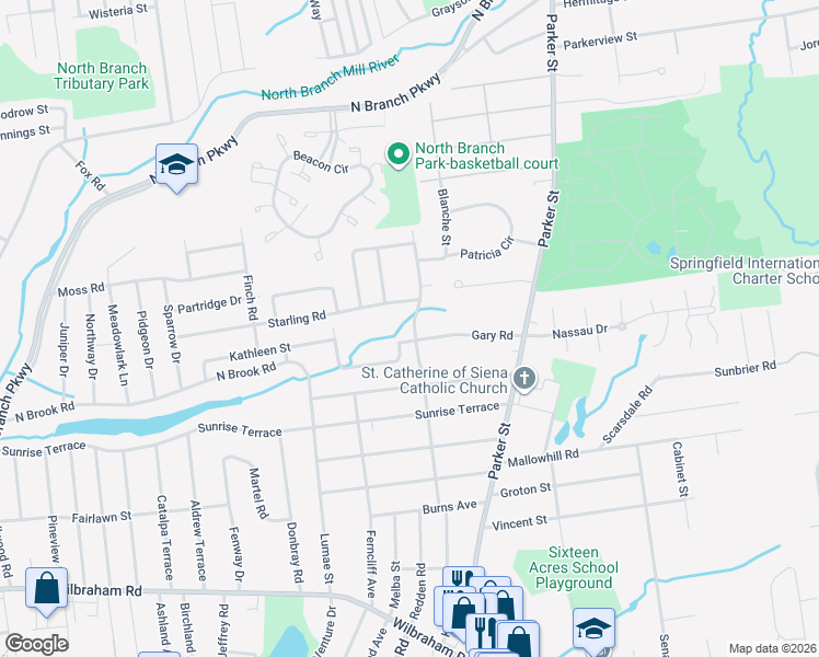 map of restaurants, bars, coffee shops, grocery stores, and more near 156 Bolton Street in Springfield