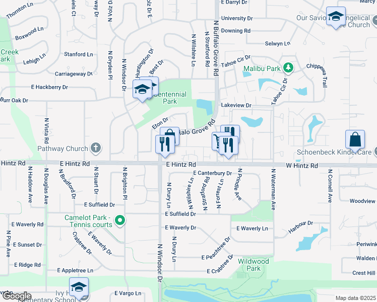 map of restaurants, bars, coffee shops, grocery stores, and more near 1620 Fox Run Drive in Arlington Heights