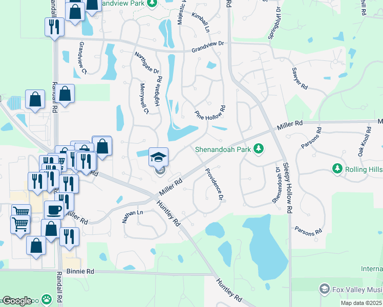 map of restaurants, bars, coffee shops, grocery stores, and more near 6307 Dunroven Lakes Road in Carpentersville