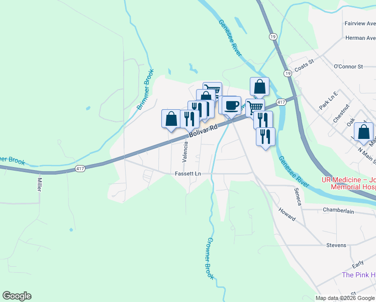 map of restaurants, bars, coffee shops, grocery stores, and more near 4207 Bolivar Road in Wellsville