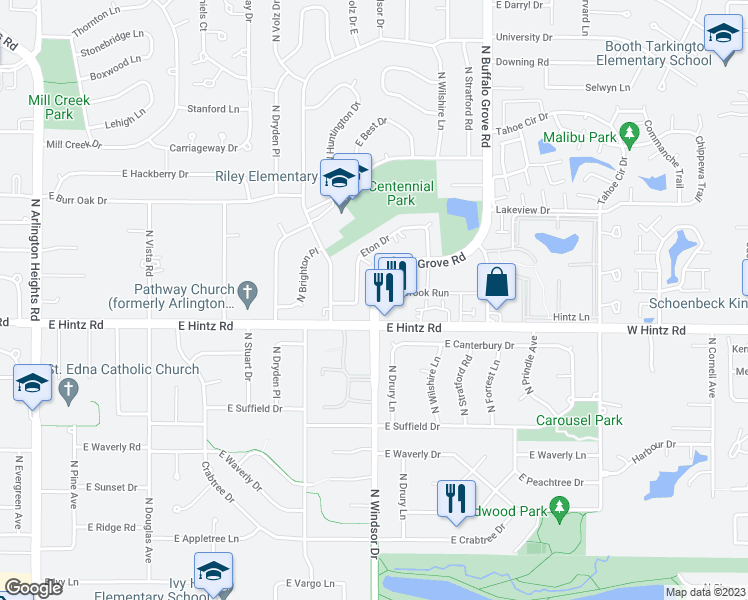 map of restaurants, bars, coffee shops, grocery stores, and more near 2726 North Buffalo Grove Road in Arlington Heights