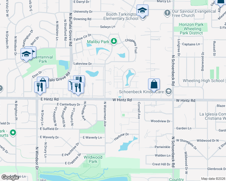 map of restaurants, bars, coffee shops, grocery stores, and more near 1538 Buxton Court in Wheeling