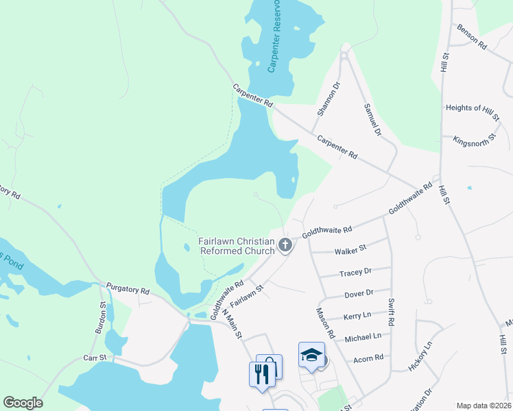 map of restaurants, bars, coffee shops, grocery stores, and more near 288 Goldthwaite Road in Northbridge