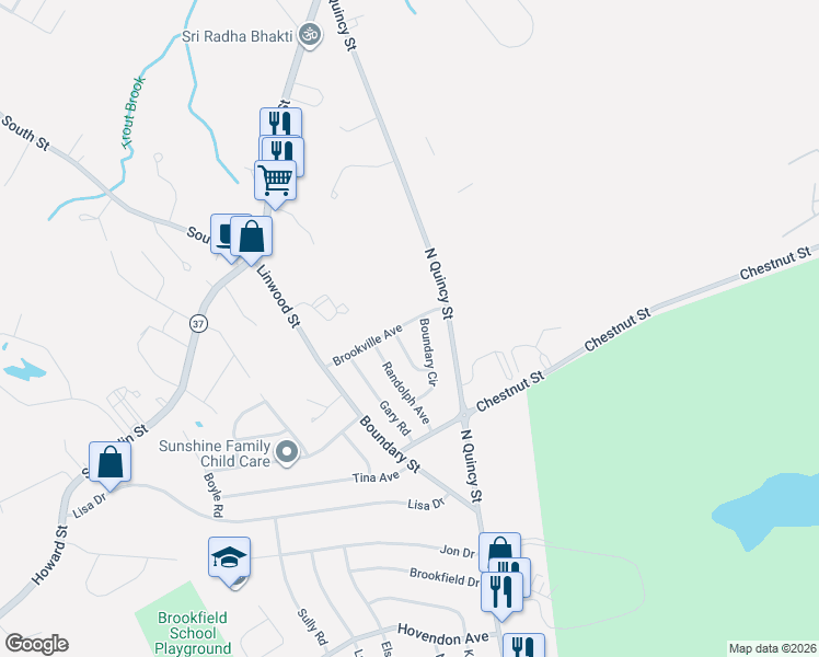 map of restaurants, bars, coffee shops, grocery stores, and more near 70 Brookville Avenue in Brockton