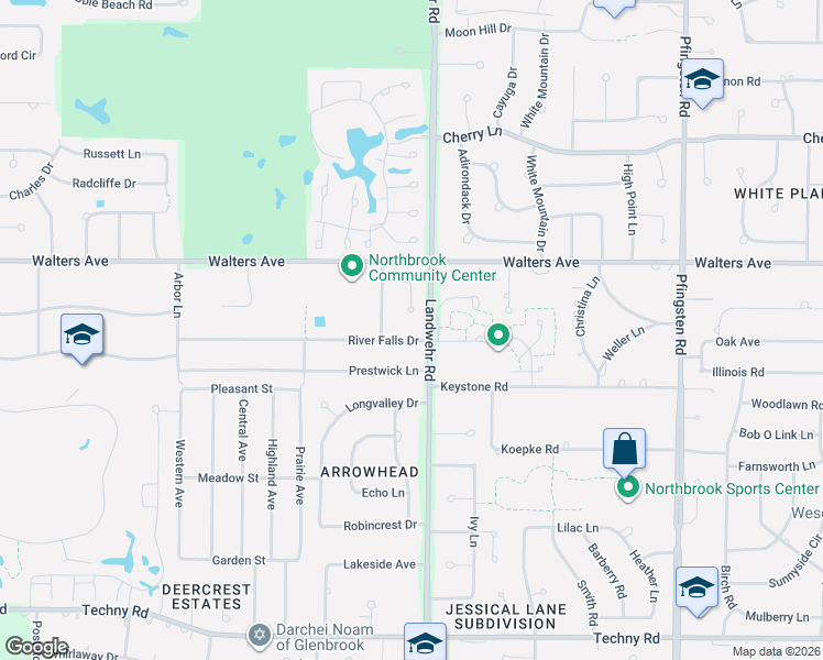 map of restaurants, bars, coffee shops, grocery stores, and more near 1456 Little Moose Lane in Northbrook