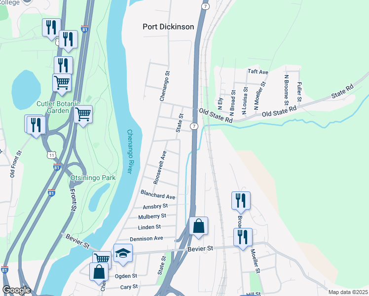 map of restaurants, bars, coffee shops, grocery stores, and more near 692 State Street in Binghamton