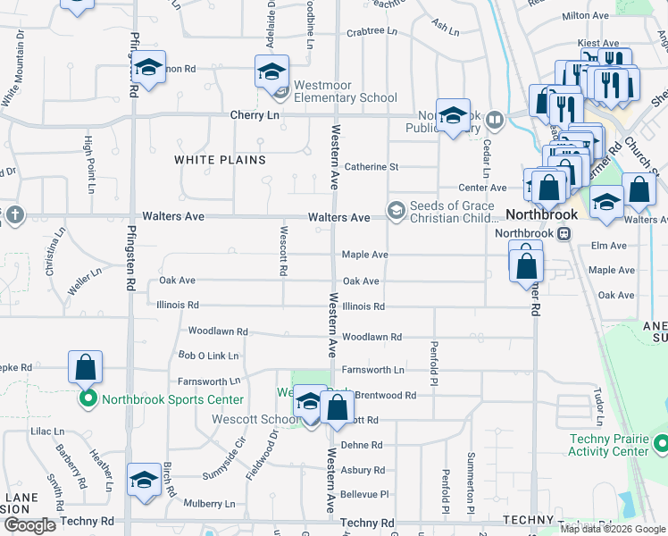 map of restaurants, bars, coffee shops, grocery stores, and more near 1941 Kingsley Circle in Northbrook