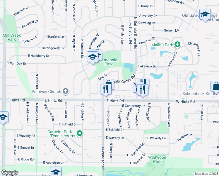 map of restaurants, bars, coffee shops, grocery stores, and more near 2774 North Buffalo Grove Road in Arlington Heights