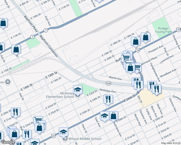 map of restaurants, bars, coffee shops, grocery stores, and more near 2009 Pennsylvania Avenue in Erie