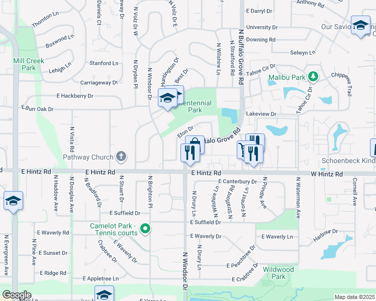 map of restaurants, bars, coffee shops, grocery stores, and more near 2744 North Buffalo Grove Road in Arlington Heights