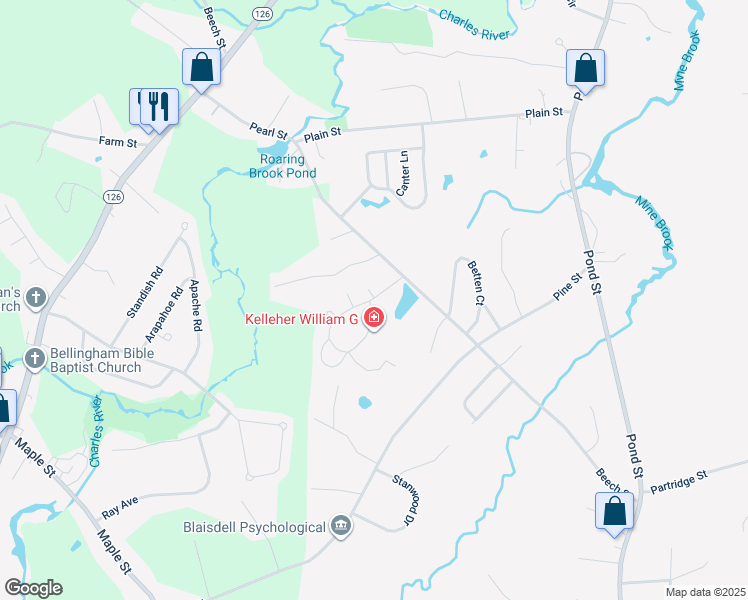 map of restaurants, bars, coffee shops, grocery stores, and more near 1 Hawthorne Village in Franklin