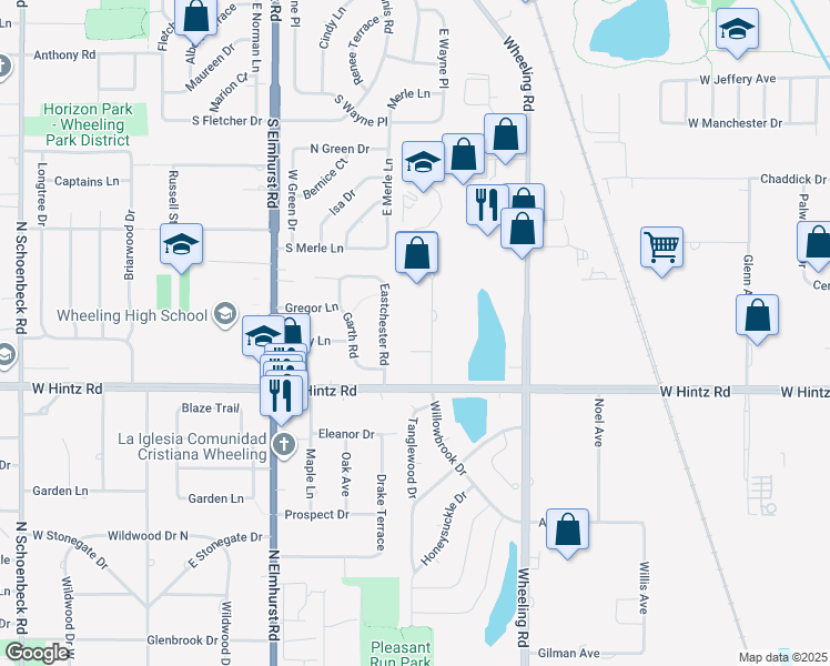 map of restaurants, bars, coffee shops, grocery stores, and more near 922 Seton Court in Wheeling