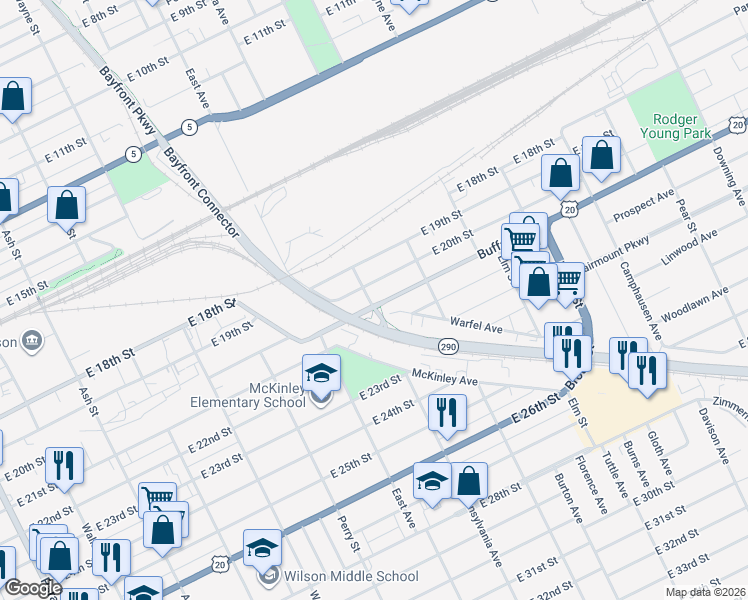 map of restaurants, bars, coffee shops, grocery stores, and more near 2009 Pennsylvania Avenue in Erie