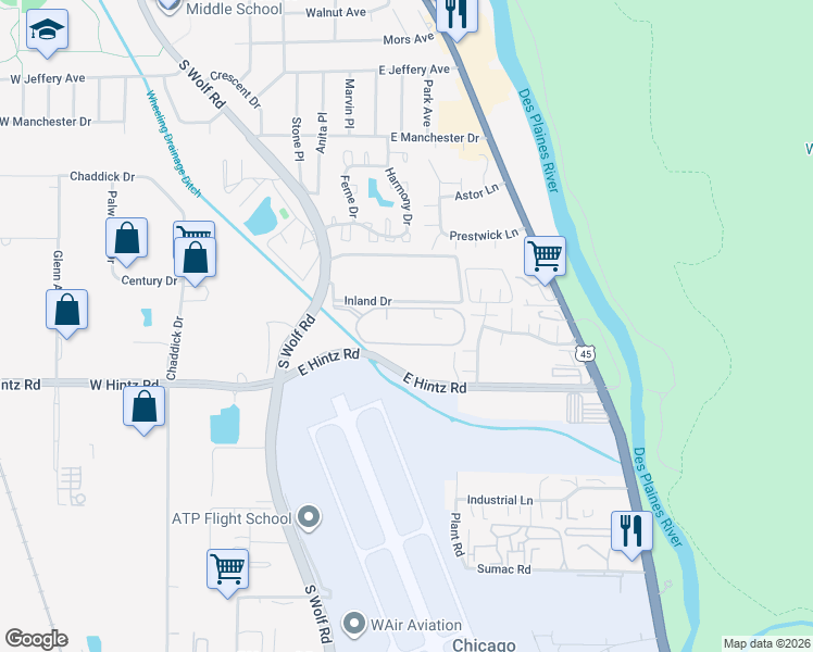 map of restaurants, bars, coffee shops, grocery stores, and more near 475 Plum Creek Drive in Wheeling