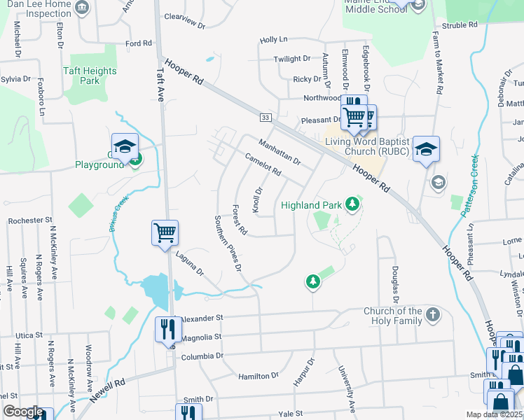 map of restaurants, bars, coffee shops, grocery stores, and more near 1008 Knoll Dr in Endicott