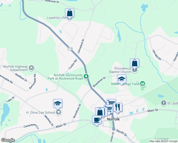 map of restaurants, bars, coffee shops, grocery stores, and more near 50 Rockwood Road in Norfolk