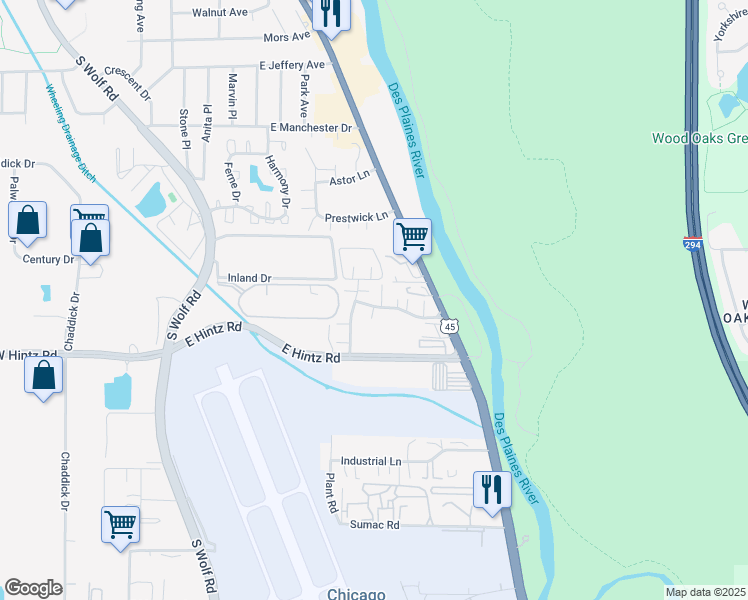 map of restaurants, bars, coffee shops, grocery stores, and more near 684 River Mill Parkway in Wheeling
