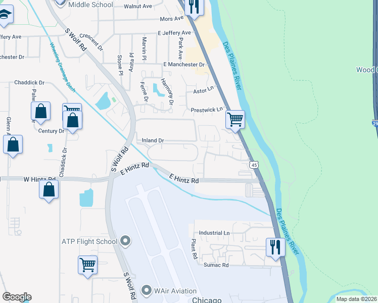 map of restaurants, bars, coffee shops, grocery stores, and more near 475 Plum Creek Drive in Wheeling