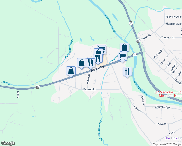map of restaurants, bars, coffee shops, grocery stores, and more near 4207 Bolivar Rd in Wellsville