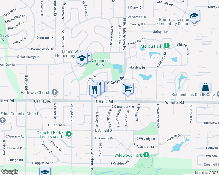 map of restaurants, bars, coffee shops, grocery stores, and more near 2752 North Buffalo Grove Road in Arlington Heights