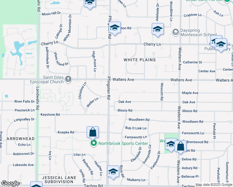 map of restaurants, bars, coffee shops, grocery stores, and more near 2738 Maple Avenue in Northbrook