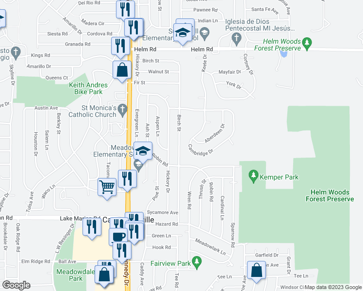 map of restaurants, bars, coffee shops, grocery stores, and more near 59 Birch Street in Carpentersville