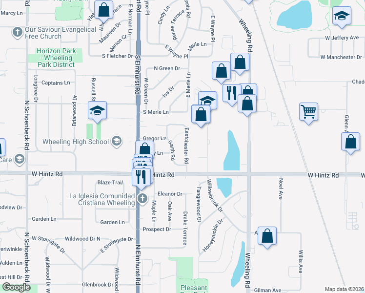 map of restaurants, bars, coffee shops, grocery stores, and more near 704 Eastchester Road in Wheeling