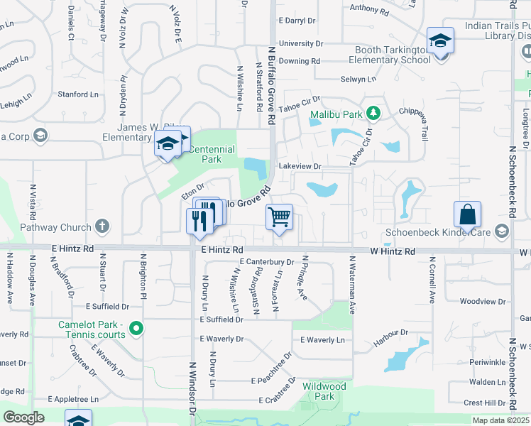 map of restaurants, bars, coffee shops, grocery stores, and more near 2706 North Buffalo Grove Road in Arlington Heights
