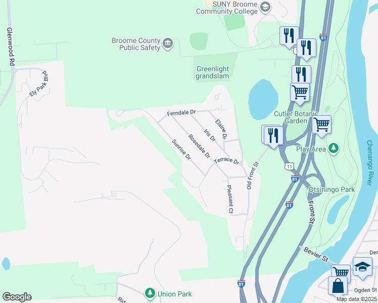 map of restaurants, bars, coffee shops, grocery stores, and more near 26 Sunrise Dr in Binghamton