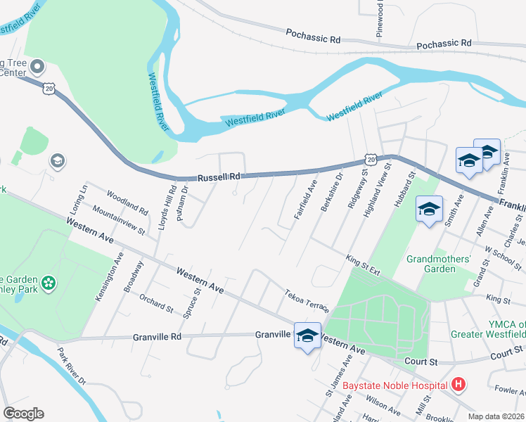 map of restaurants, bars, coffee shops, grocery stores, and more near 48 Dana Street in Westfield