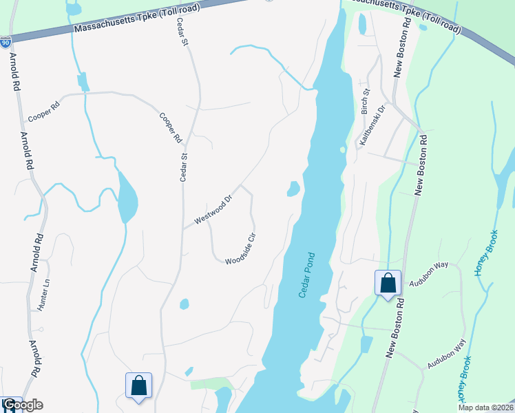 map of restaurants, bars, coffee shops, grocery stores, and more near 31 Woodside Circle in Sturbridge
