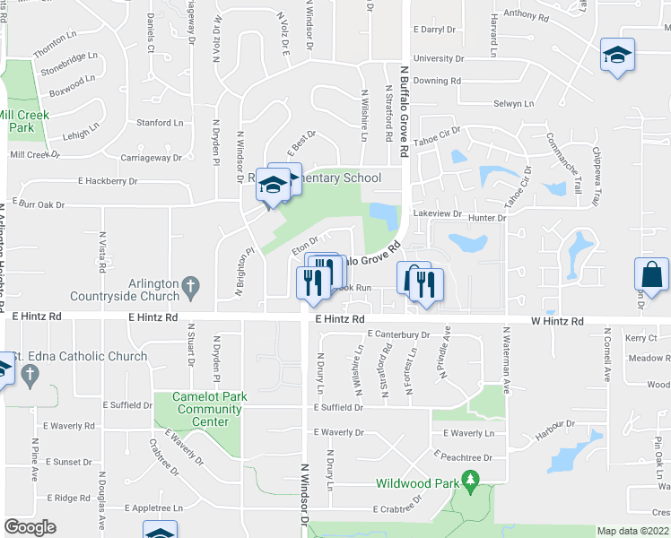 map of restaurants, bars, coffee shops, grocery stores, and more near 2774 North Buffalo Grove Road in Arlington Heights