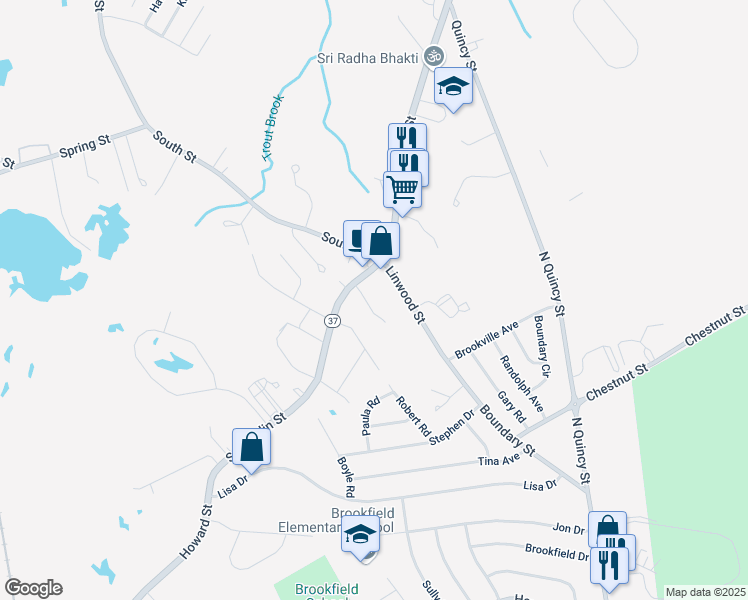 map of restaurants, bars, coffee shops, grocery stores, and more near 22 Francis Street in Holbrook