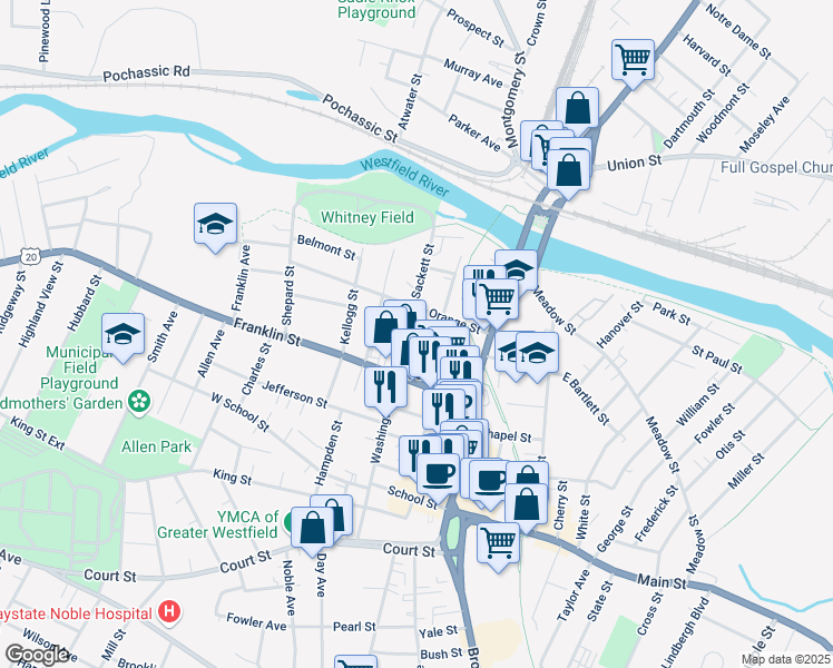 map of restaurants, bars, coffee shops, grocery stores, and more near 8 Morris Street in Westfield