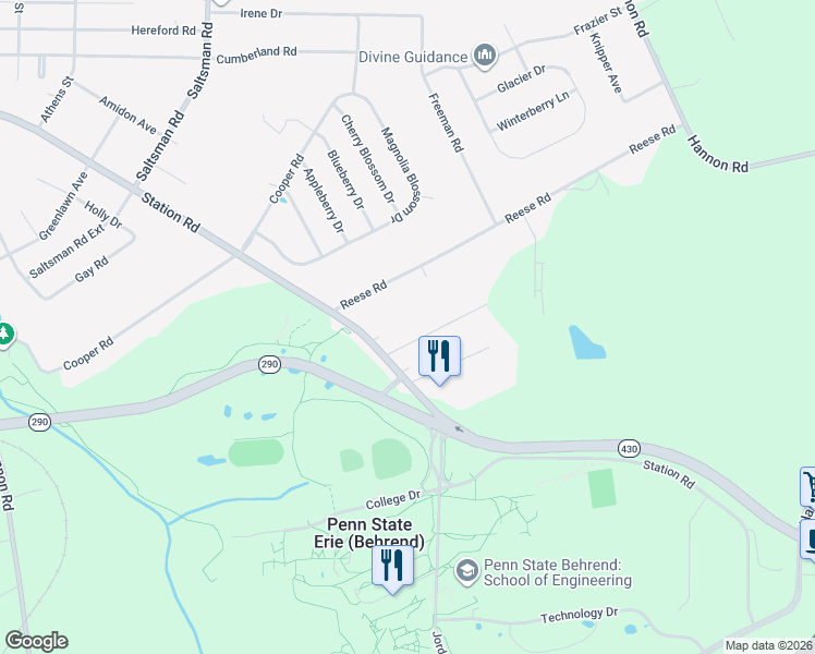 map of restaurants, bars, coffee shops, grocery stores, and more near 5112 Wiltsie Rd in Erie