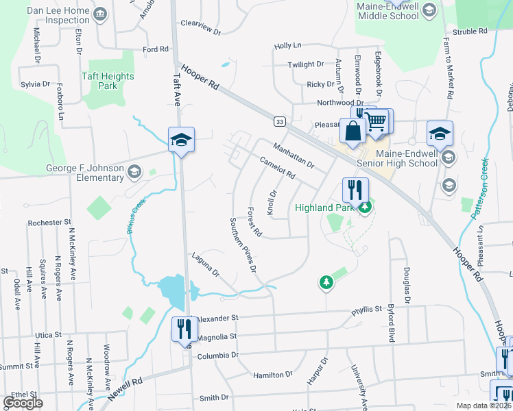 map of restaurants, bars, coffee shops, grocery stores, and more near 1006 Forest Road in Endicott