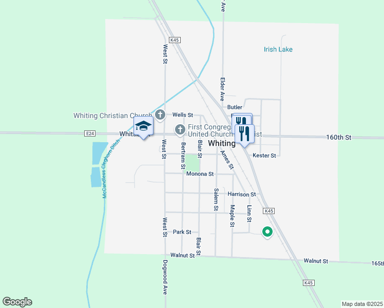 map of restaurants, bars, coffee shops, grocery stores, and more near Williard Street in Whiting