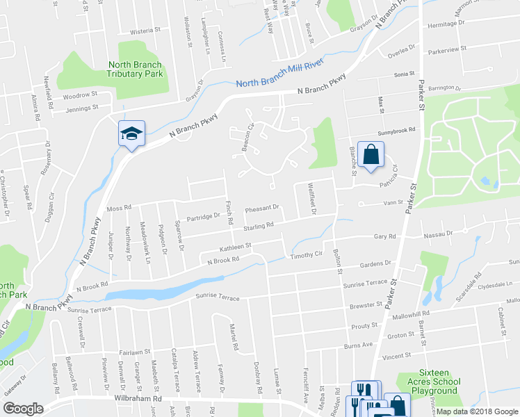 map of restaurants, bars, coffee shops, grocery stores, and more near 51 Pheasant Drive in Springfield