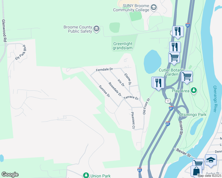 map of restaurants, bars, coffee shops, grocery stores, and more near 26 Sunrise Dr in Binghamton