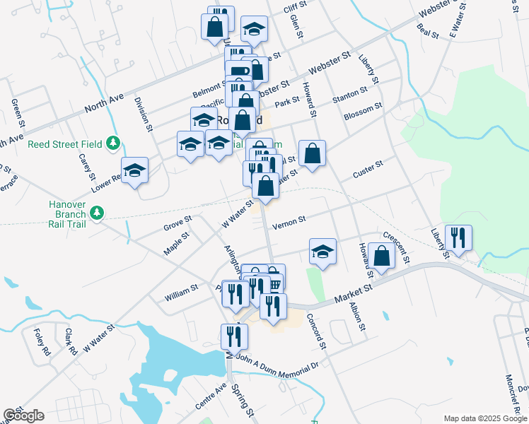 map of restaurants, bars, coffee shops, grocery stores, and more near 149 Union Street in Rockland
