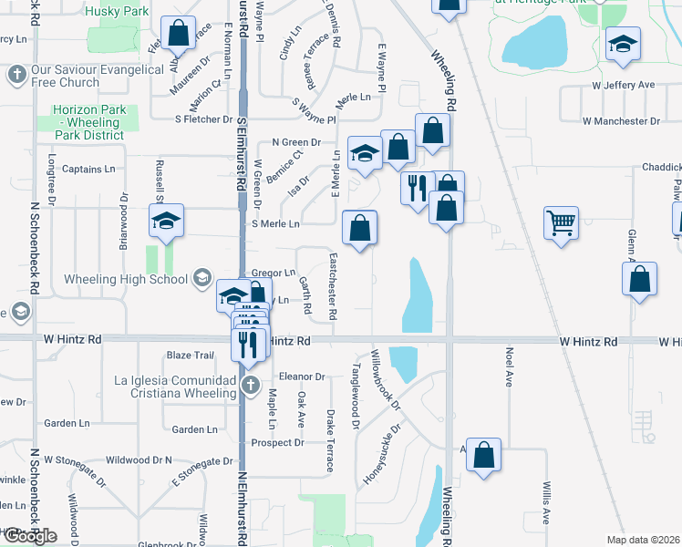map of restaurants, bars, coffee shops, grocery stores, and more near 922 Seton Court in Wheeling
