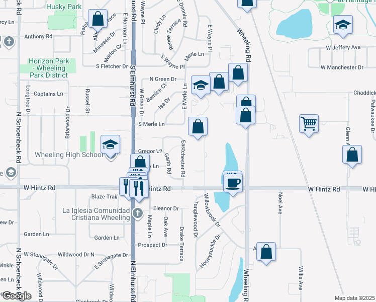 map of restaurants, bars, coffee shops, grocery stores, and more near 922 Seton Court in Wheeling