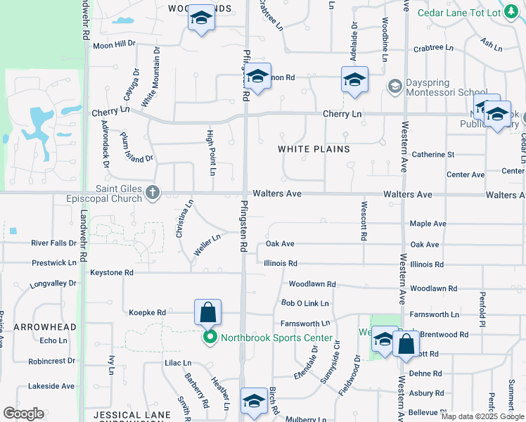 map of restaurants, bars, coffee shops, grocery stores, and more near 2738 Maple Avenue in Northbrook