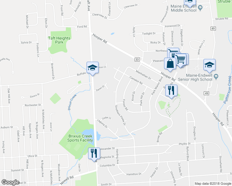 map of restaurants, bars, coffee shops, grocery stores, and more near 1028 Southern Pines Drive in Endicott