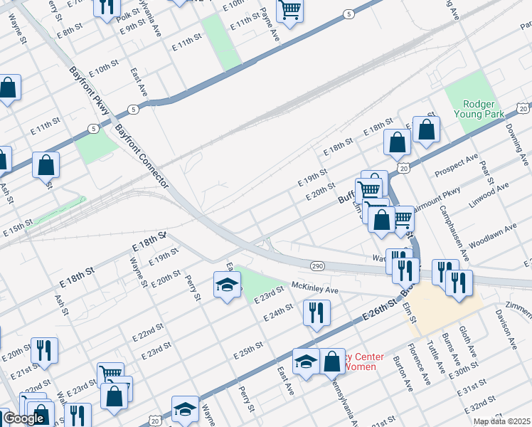 map of restaurants, bars, coffee shops, grocery stores, and more near 2009 Pennsylvania Avenue in Erie