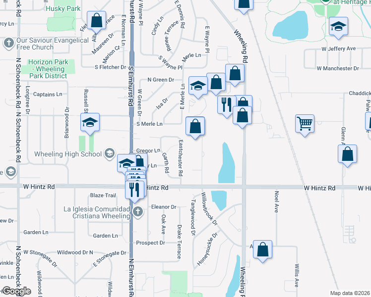 map of restaurants, bars, coffee shops, grocery stores, and more near 922 Seton Court in Wheeling